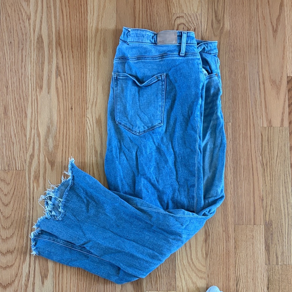 PAIGE Blue Straight-Leg Jeans with Frayed Hem